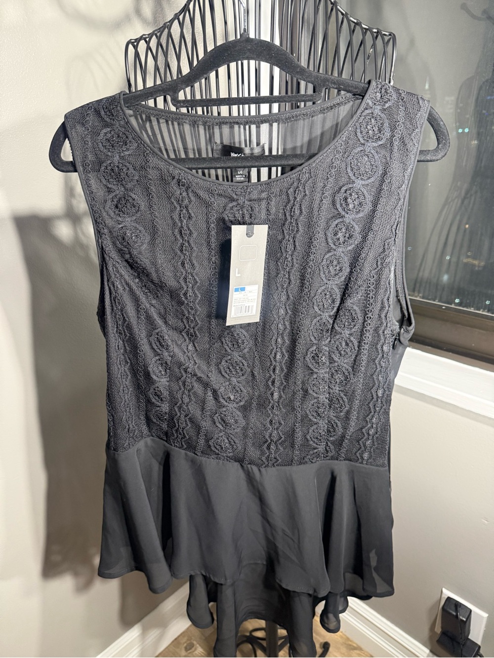 Marciano Black Lace Peplum Tunic Top